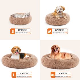 24 Inch Anti-Slip Round Fluffy Plush Faux Fur Cat Bed, Fits Up To 25 Lbs Pets (Option: Brown S)